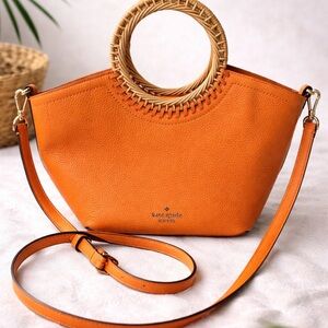 Kate Spade Wicker Handle Orange Leather Crossbody Top Handle Bag Resort Style